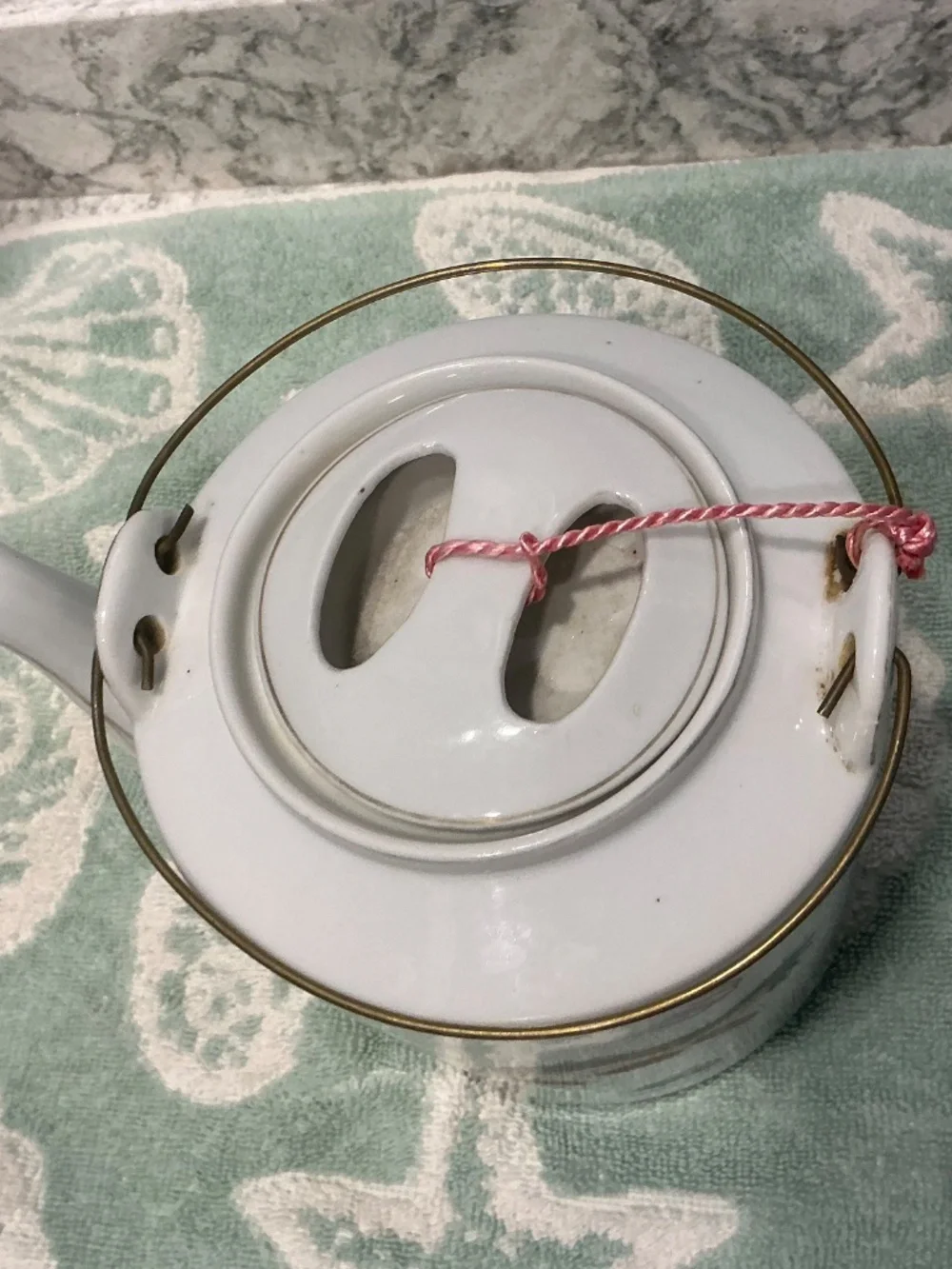 Vintage Japanese Hand Painted Porcelain tea pot w/ Basket